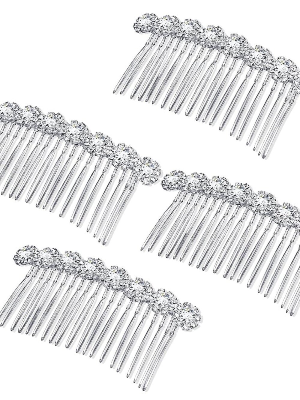 4 Pcs Rhinestone Hair Comb for Women, Silver